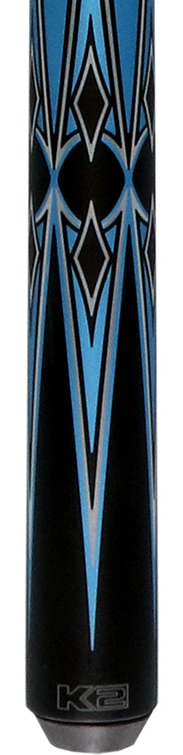 K2 Matte Metallic Blue with Silver and Black Graphic Pool Cue with 11.75mm RK Carbon Fiber Shaft  Shaft
