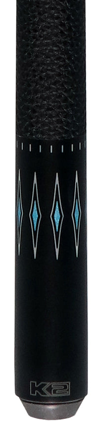 K2 KLSE13 Pool Cue - Matte Black with Turquoise Diamond Graphic and 11.75mm LD Wood Shaft