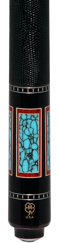 McDermott G607 G Series Pool Cue - Maple with 4 Turquoise / Cocobolo Points and Lizard Leather Wrap