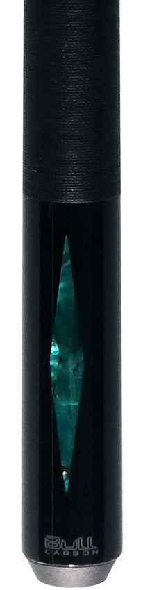 Bull Carbon Black with 2 Iridescent Turquoise Diamond Inlays Play Cue with Black Linen Wrap