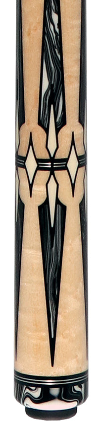 J Pechauer P22R Pro R Series No Wrap Pool Cue - No-Stained Maple with Black and White Malachite Points
