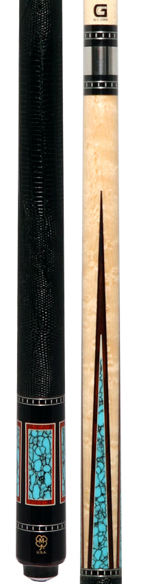 McDermott G607 G Series Pool Cue - Maple with 4 Turquoise / Cocobolo Points and Lizard Leather Wrap