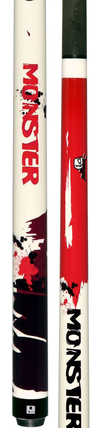 Little Monster LMNBGF No Wrap Play Cue with Carbon Fiber Shaft - White with Red and Purple Graffiti Graphic