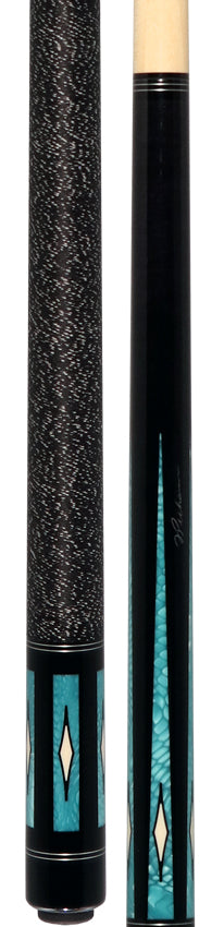 J Pechauer P18R Pro R Series  Pool Cue - Ebony-Stained Maple with Aqua Exotic Points and Sim. Ivory Inlays with Irish Linen Wrap