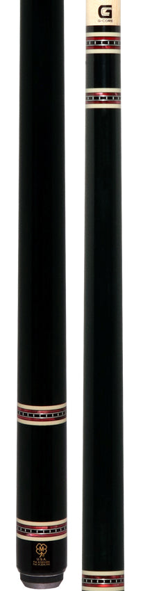McDermott H551 H-Series No Wrap Pool Cue - Black Painted Maple with Red Pearl and Silver Rings
