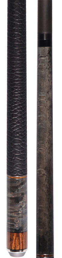 Bull Carbon Gray Birdseye Maple with Bocote Inlays Play Cue with Textured Leather Wrap