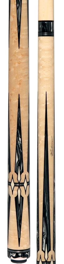 J Pechauer P22R Pro R Series No Wrap Pool Cue - No-Stained Maple with Black and White Malachite Points