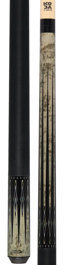 Koda KD54 Pool Cue - Gray-Stained Maple with Black and Abalone Points Graphic