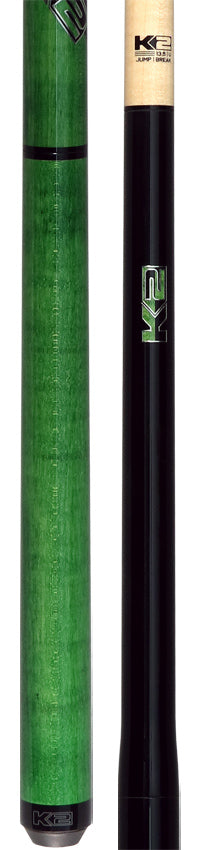 K2 Black and Green Curly Maple 6 in 1 No Wrap Break/Jump Pool Cue