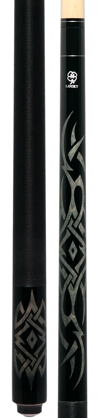 Lucky L48 Pool Cue - Gray Tribal Graphic with Irish Linen Wrap