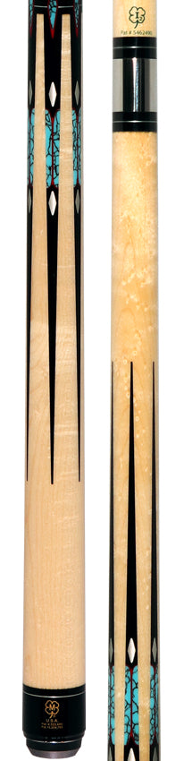 McDermott H1050 H-Series No Wrap Pool Cue - Birdseye Maple Forearm with Black/Turquoise/Pewter/Red Points