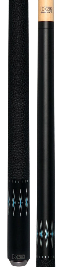 K2 KLSE13 Pool Cue - Matte Black with Turquoise Diamond Graphic and 11.75mm LD Wood Shaft