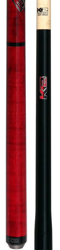 K2 Black with Red Curly Maple 6 in 1 No Wrap Break/Jump Pool Cue