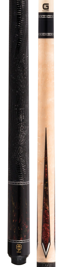 McDermott G431 G Series Pool Cue - Birdseye Maple with Brown/Red/Black Pearl Points and Lizard Leather Wrap