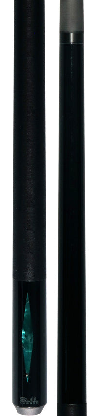 Bull Carbon Black with 2 Iridescent Turquoise Diamond Inlays Play Cue with Black Linen Wrap