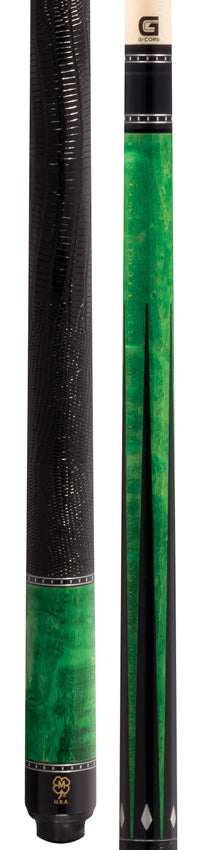McDermott G514 G Series Pool Cue - Emerald Green-Stained Maple with Black Urethane Points and Lizard Leather Wrap