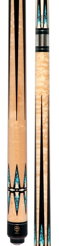 McDermott G605 G Series No Wrap Pool Cue - Maple with Black Urethane Points and Turquoise Inlays