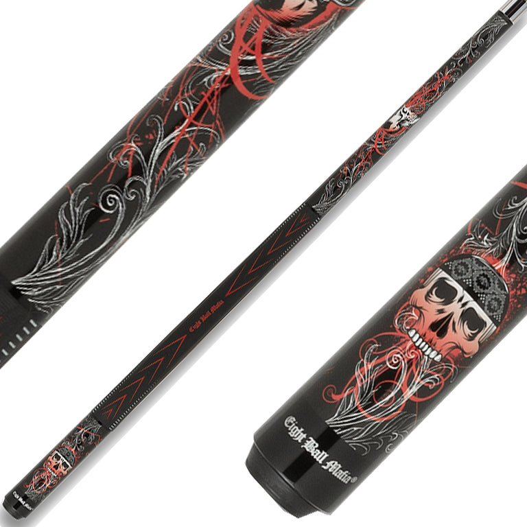 Eight Ball Mafia EBM28 Play Cue - Red Biker Skulls