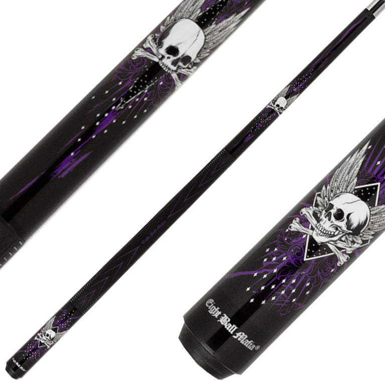 Eight Ball Mafia EBM29 Play Cue - Purple and White Winged Skulls