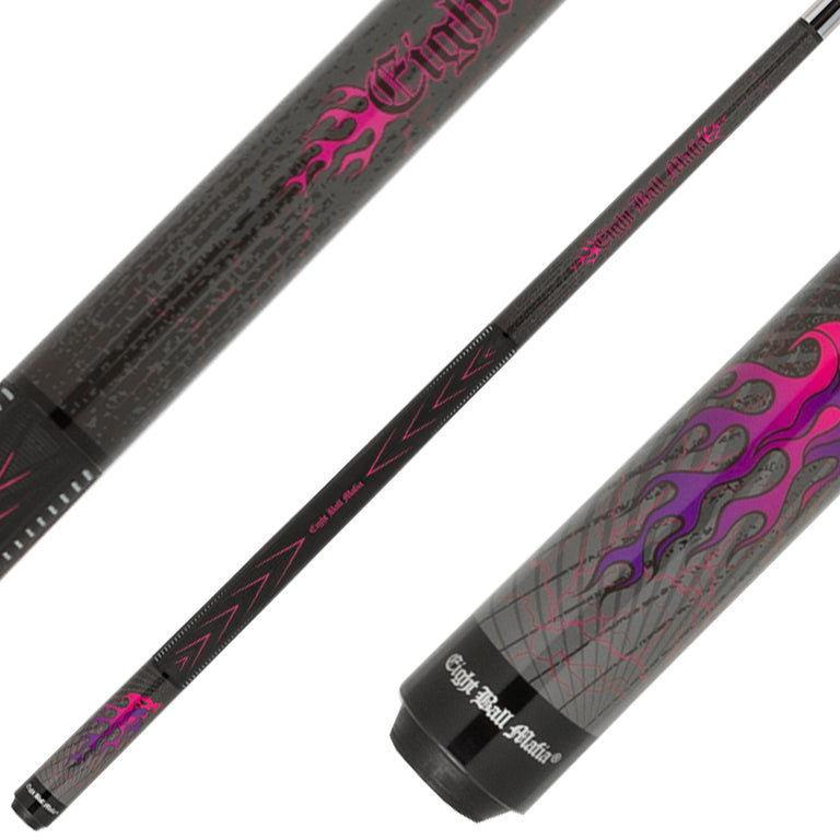 Eight Ball Mafia EBM31 Play Cue - Pink and Purple Flaming Skull