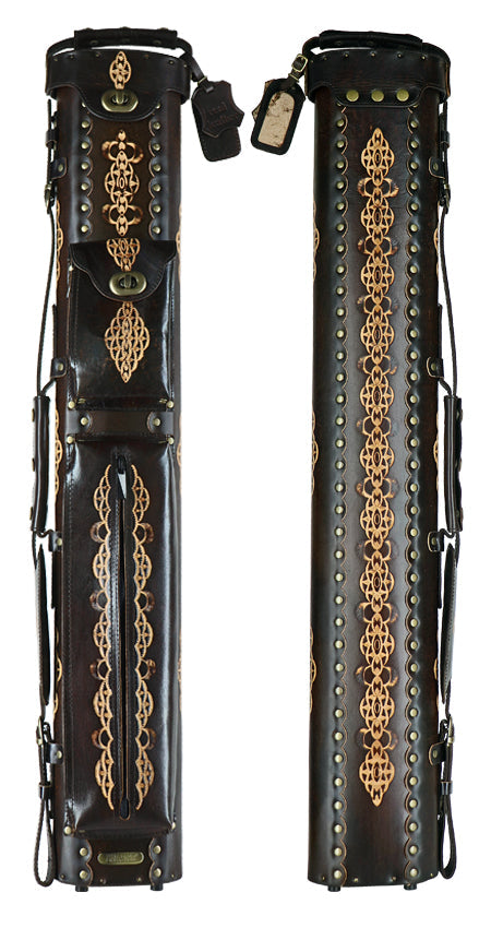 Instroke Saddle D03 2x4 Hard Cue Case - Dark Brown Hand Tooled