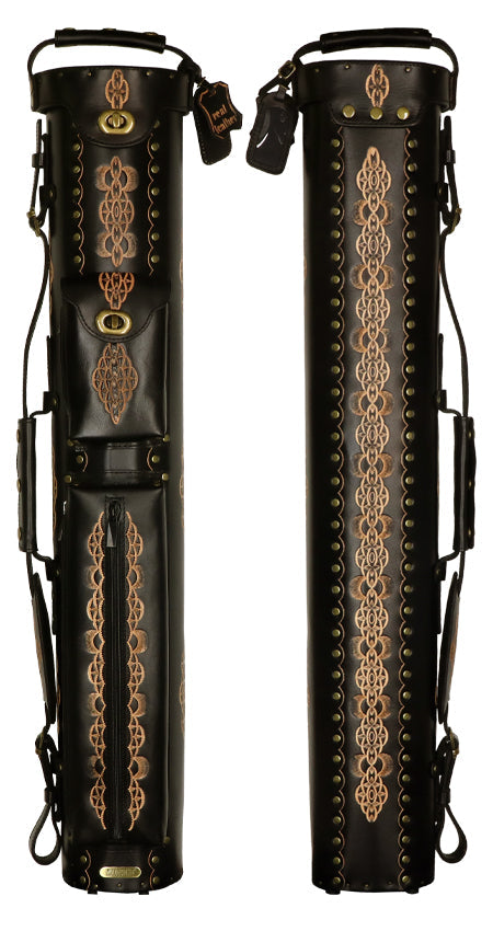Instroke Saddle D03 Black Hand Tooled 3x7 Pool Cue Case - 37D03BKH