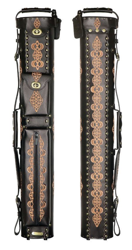 Instroke Saddle DO3 2x4 Pool Cue Case - Black Hand Tooled