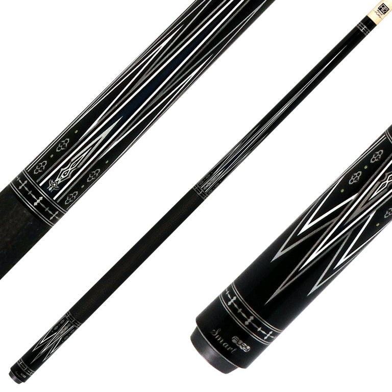 Fury FUTK4 Pool Cue with Sharkskin Leather Wrap - Black with Silver and White Graphic HTE Wood Shaft