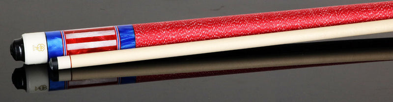 McDermott G208C4 Cue of the Month with G-Core Shaft - Blue Stained Birdseye Maple with Red/White/Blue Inlays