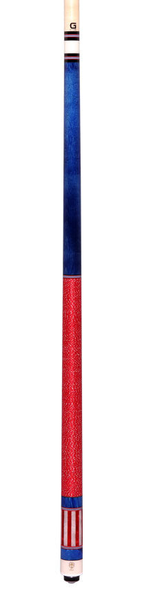 McDermott G208C4 Cue of the Month with G-Core Shaft - Blue Stained Birdseye Maple with Red/White/Blue Inlays