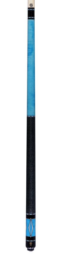 McDermott Sky Blue Stained Curly Maple with White Urethane Inlays Cue of the Month with G-Core Shaft