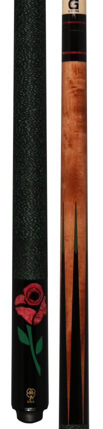 McDermott G435 G Series Pool Cue - Birdseye Maple with Black Urethane Points and Red Burl Rose Inlays