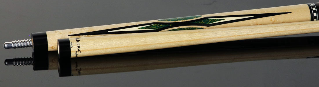 Jacoby HBV2 Series Pool Cue - Birdseye Maple with Arizona Jade Inlays and Ziricote Wrap