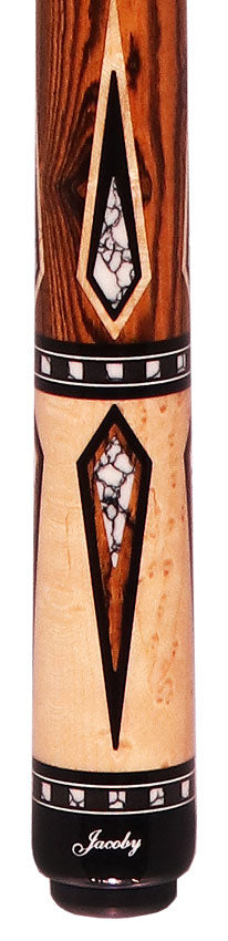 Jacoby HBV2 Series Pool Cue - Curly Maple with Bocote Points and White Buffalo Turquoise Inlays