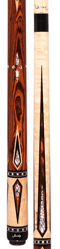 Jacoby HBV2 Series Pool Cue - Curly Maple with Bocote Points and White Buffalo Turquoise Inlays