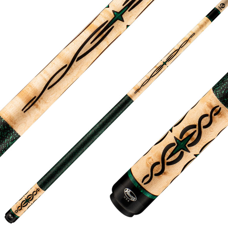 Viking HL0504 Helix Series Play Cue - Khaki-Stained Birdseye Maple with 80 Banded Malachite and Black Inlays