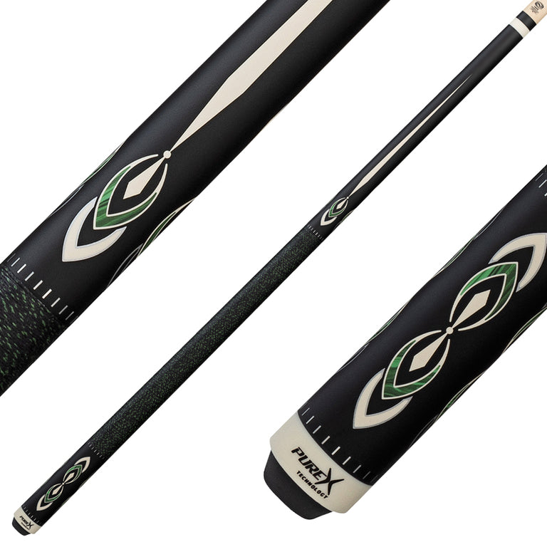Pure X Matte Black with Malachite and White Graphic Pool Cue with Irish Linen Wrap