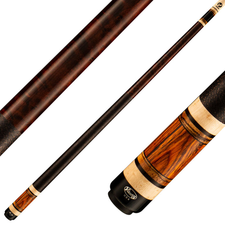 Viking IM0105 Impero Series Play Cue - Coffee-Stained Maple with Cocobolo, Ebony, and Zebrawood Rings