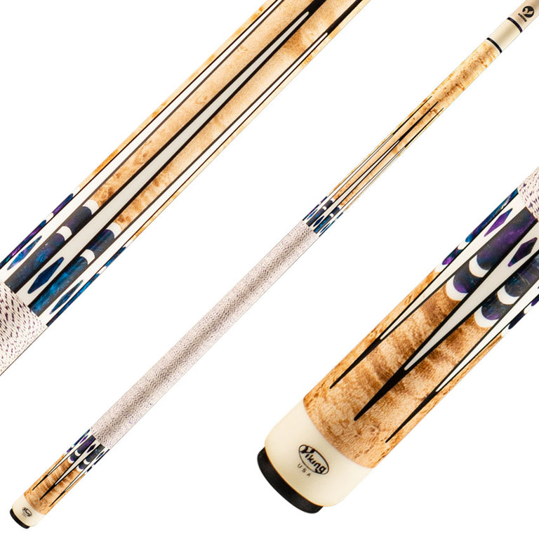 Viking IM0804 Impero Series Play Cue - Khaki Stained Birdseye Maple with Blue Dream, White and Black Inlays