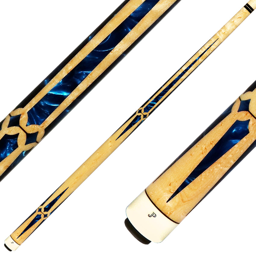 J Pechauer JP15T JP T Series No Wrap Pool Cue - Figured Maple with Blue Pearl Inlays