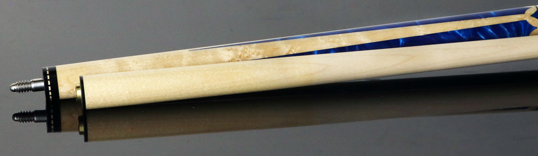 J Pechauer JP15T JP T Series No Wrap Pool Cue - Figured Maple with Blue Pearl Inlays