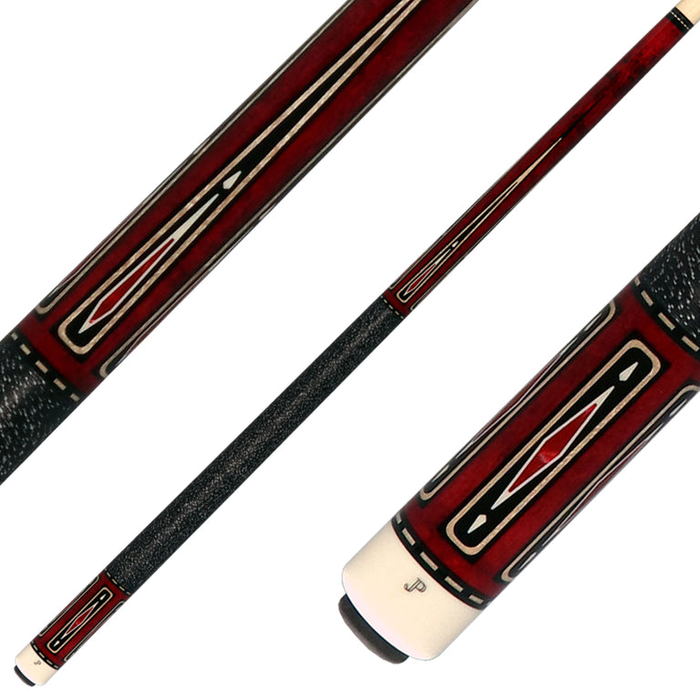 J Pechauer JP21T JP T Series Pool Cue - Wine-Stained Maple with Sim. Ebony Points and Red Pearl Inlays with Irish Linen Wrap