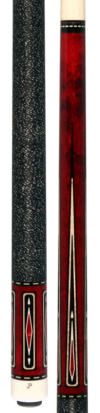 J Pechauer JP21T JP T Series Pool Cue - Wine-Stained Maple with Sim. Ebony Points and Red Pearl Inlays with Irish Linen Wrap