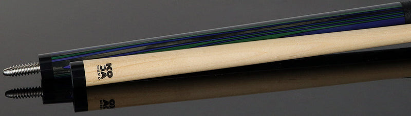 KODA Violet Blue and Green Laminate Pool Cue with Linen Wrap