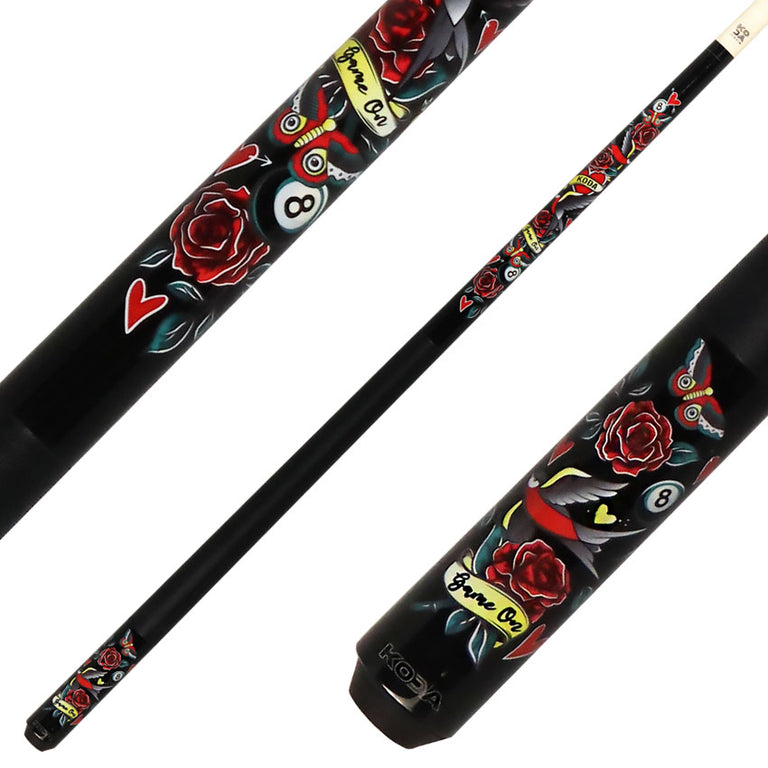 Koda KDV20 Pool Cue - Black with Eightball Rose Graphic