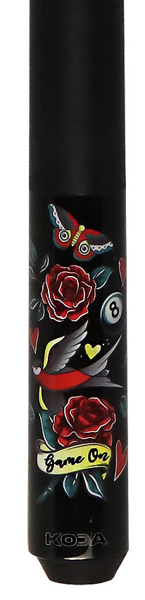 Koda KDV20 Pool Cue - Black with Eightball Rose Graphic