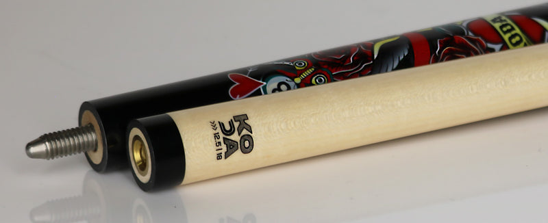 Koda KDV20 Pool Cue - Black with Eightball Rose Graphic