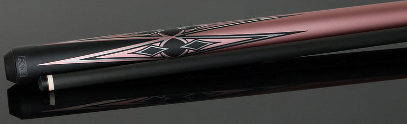 K2 Matte Metallic Pink with Black and Silver No Wrap Pool Cue with 12.65mm RK Carbon Fiber Shaft