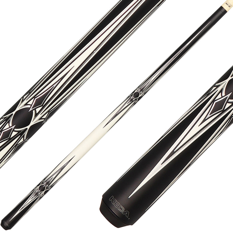 K2 KL160 Pool Cue - Matte Black/White/Silver Point Graphic with 11.75mm LD Shaft