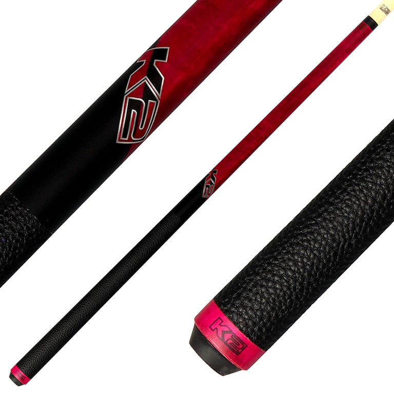 K2 Matte Pink-Stained Maple Play Cue with Leather Wrap and LD 11.75mm Shaft - KLCPK